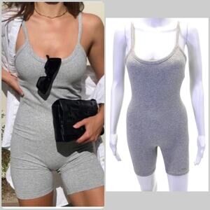 Alo Yoga Seamless Ribbed Mellow Onesie Athletic Heather Grey Bodysuit Romper S